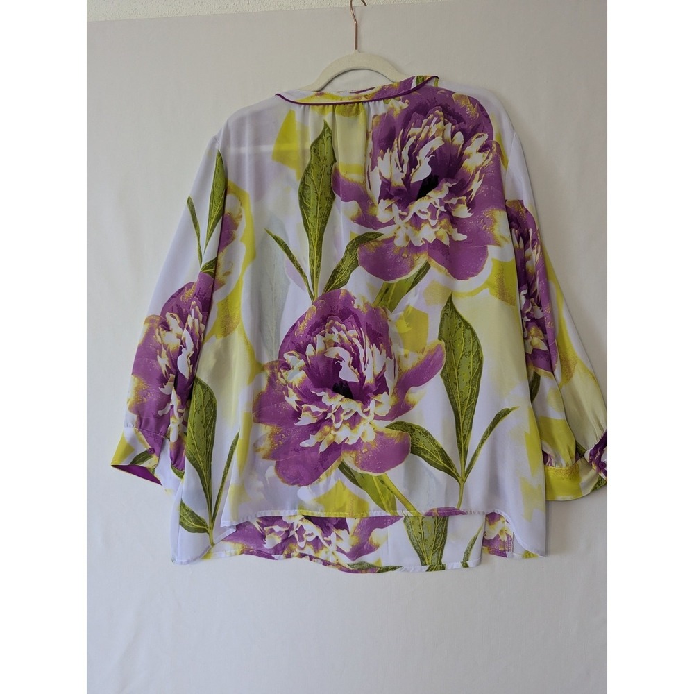 Worthington Women Garden Floral Multi-Color Top 3X Sheer Lightweight Career New - Picture 2 of 6